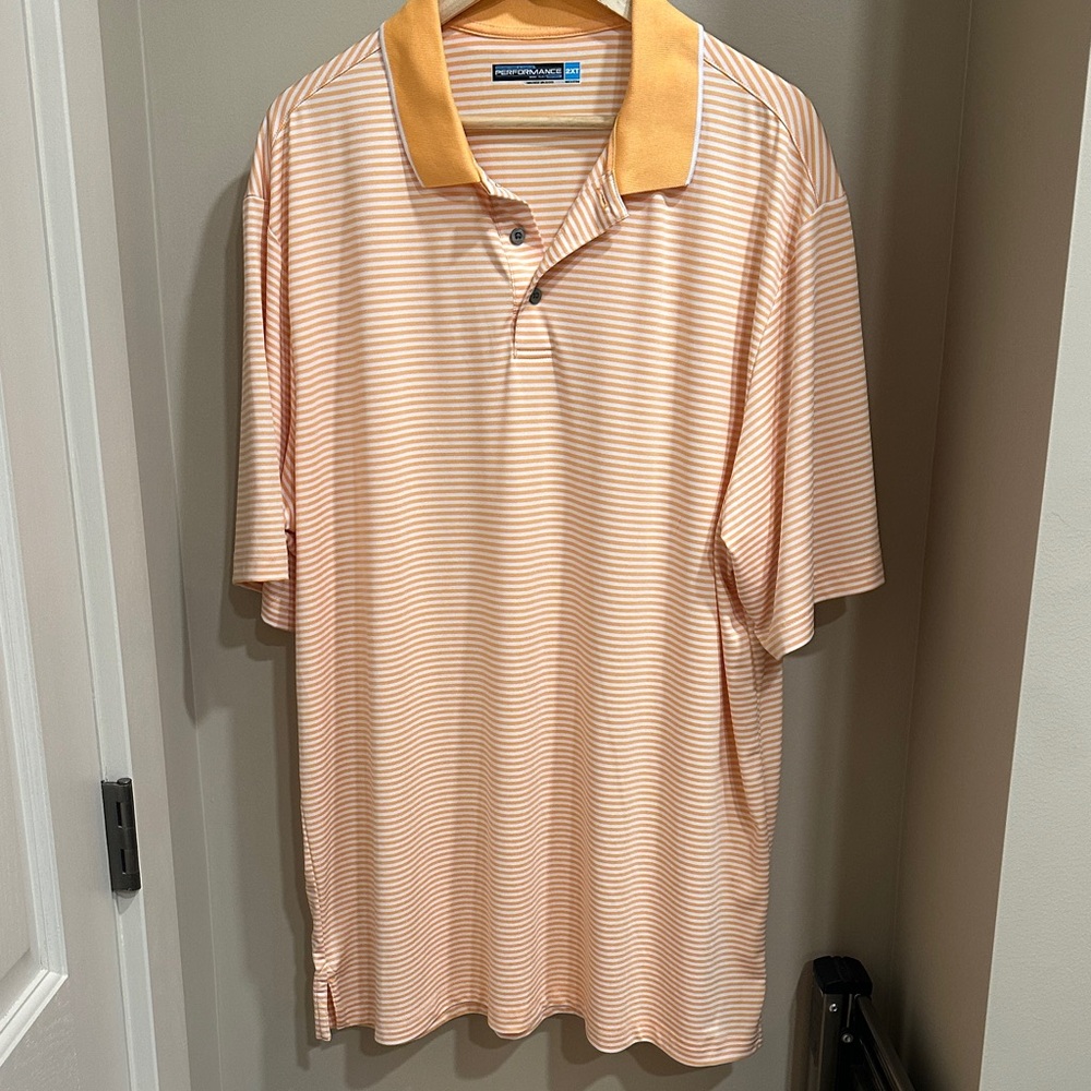 Roundtree & Yorke Peach Striped Polo Shirt